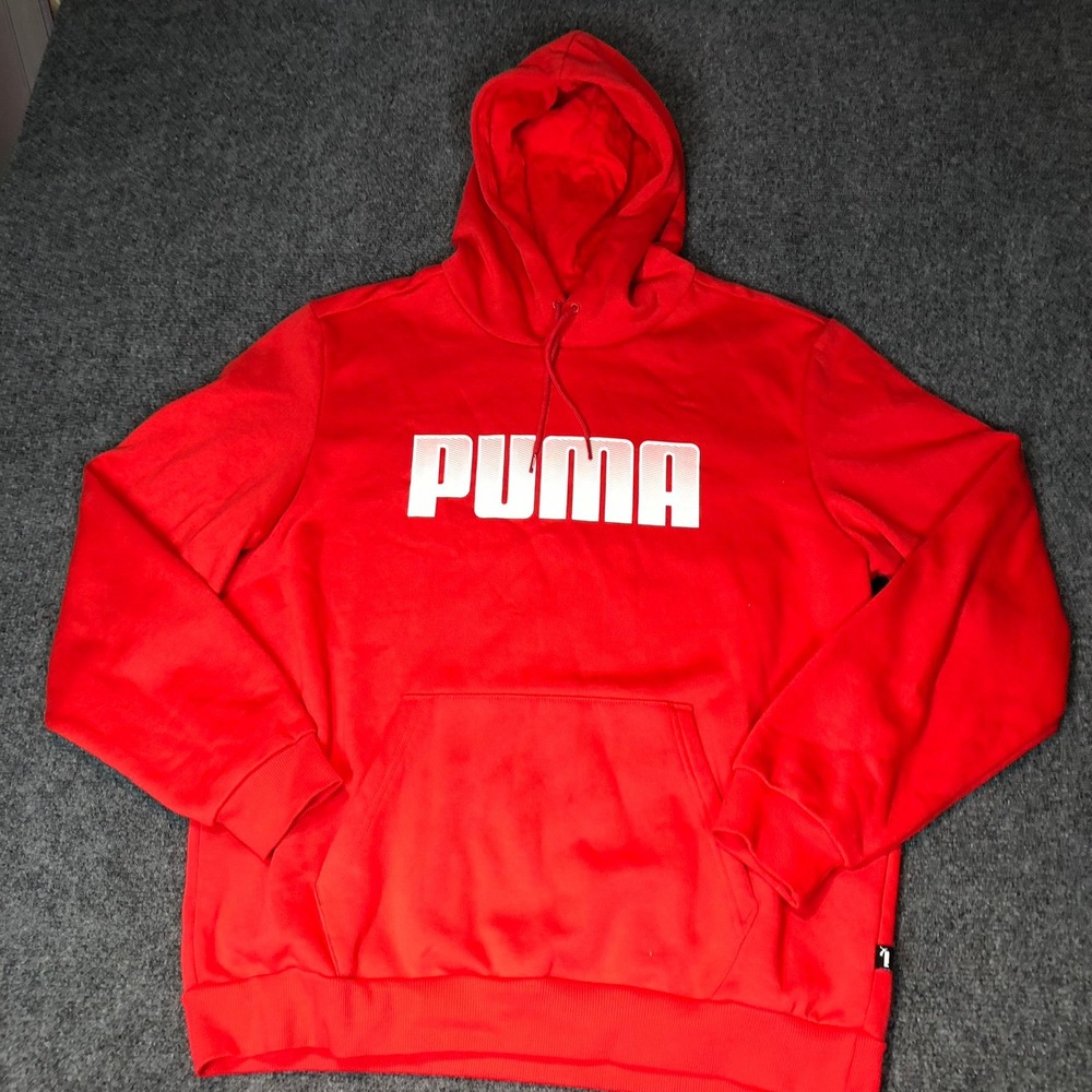Puma Red Hoodie Mens Large Pullover Sweatshirt Activewear Casual